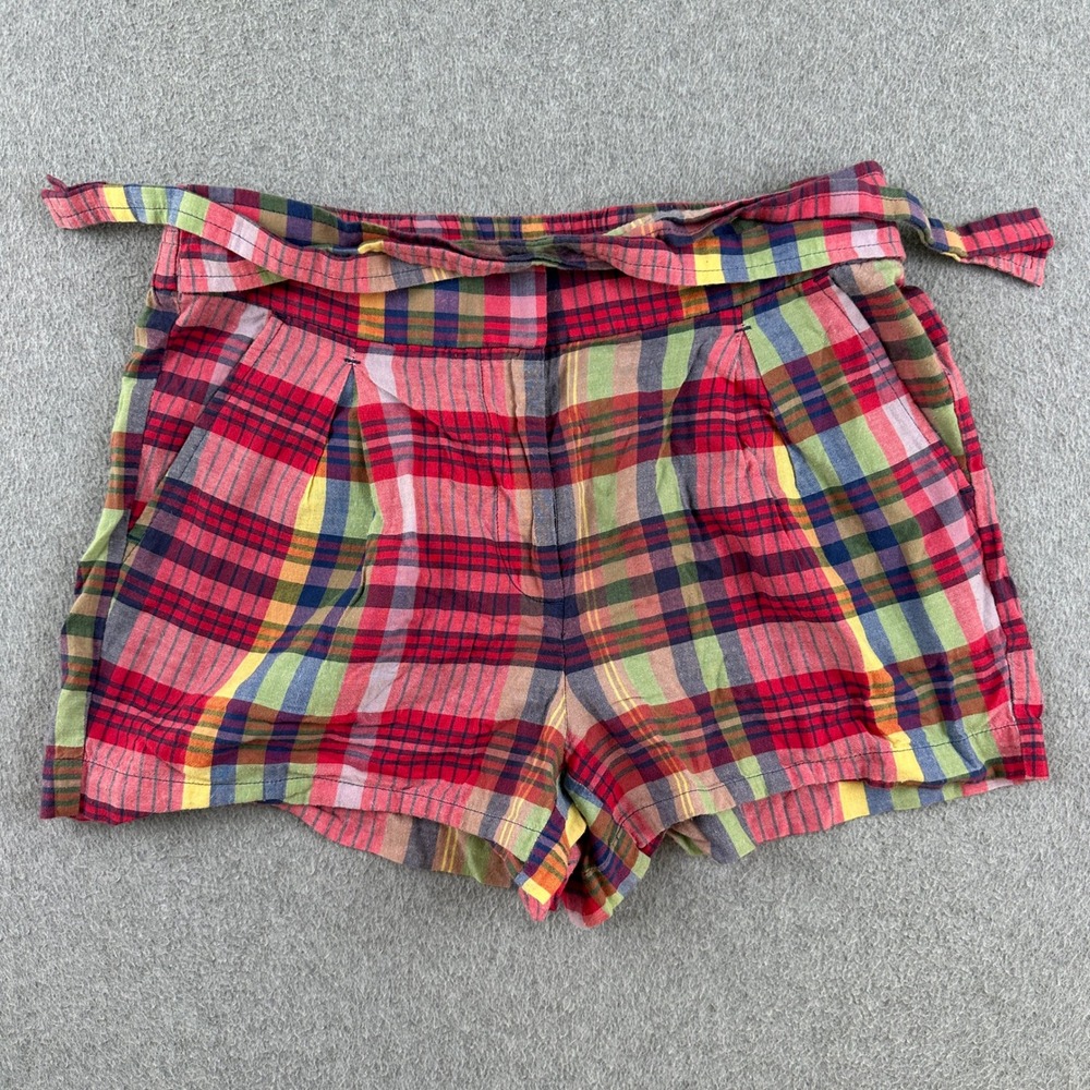 J.Crew Shorts Womens 4 G6335 Multi Color Plaid Paperbag Waist Tie Belt Cotton